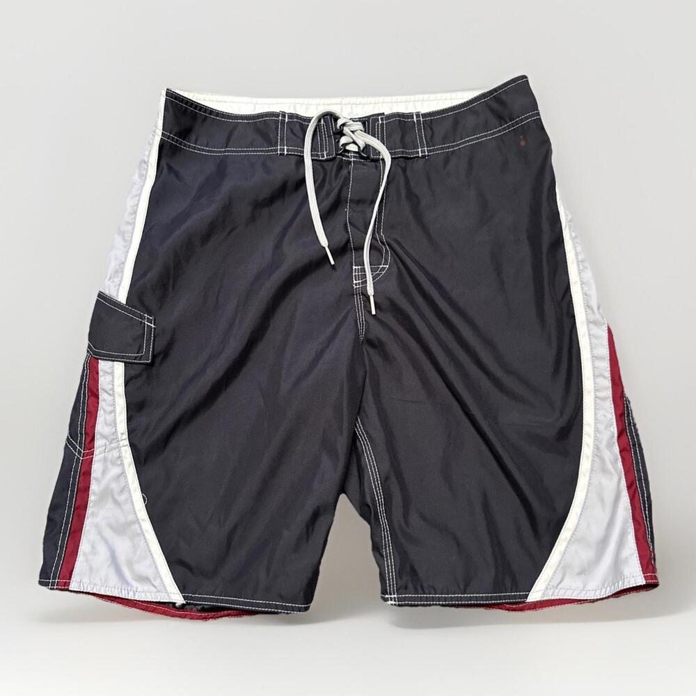American Eagle Men's Size 34‎ Board Shorts Swim Trunks Black Red 34x9.5